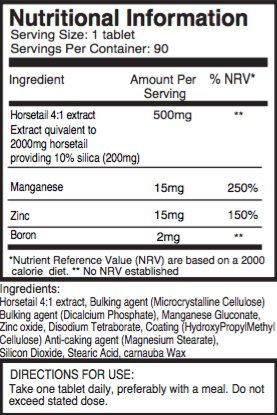 Compuesto de Silicio Doble Potencia - ¡Suministro de 3 meses! (500mg Extracto cola de caballo x 90 comprimidos)