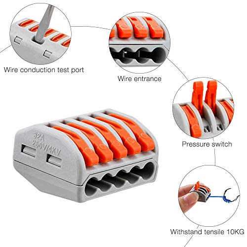 Conectores de Cable Conductor Compactos, Jooheli Conectors Conectores eléctricos rapidos Conector Bloque Terminal Kit 2 Puertos 30Pcs, 3 Puertos 20Pcs, 5 Puertos 10Pcsuertos 10Pcs