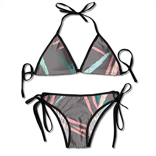 Conjunto de Bikini para Mujer con Vendaje Formas de Pincelada Abstractas Trajes de Baño Modernos y Geométricos Modernos de Halter de Chevron Traje de Baño de Dos Piezas