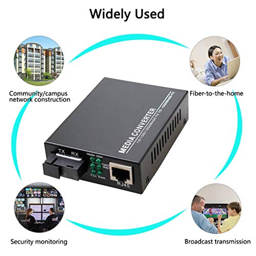 Convertidor de Medios Ethernet Gigabit Convertidor de Fibra Monomodo de 10/100/1000 Mbps Conversor de Medios de Fibra con Un Solo Puerto RJ45, SC, Fuente de Alimentación Externa de 5 V, 2 Paquetes