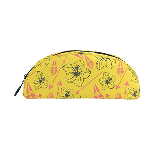 COOSUN - Estuche universal para lápices de flores hawaianas de verano, semicircular, bolígrafo de papelería, bolso, estuche, bolsa de maquillaje, cosméticos para mujeres y niñas