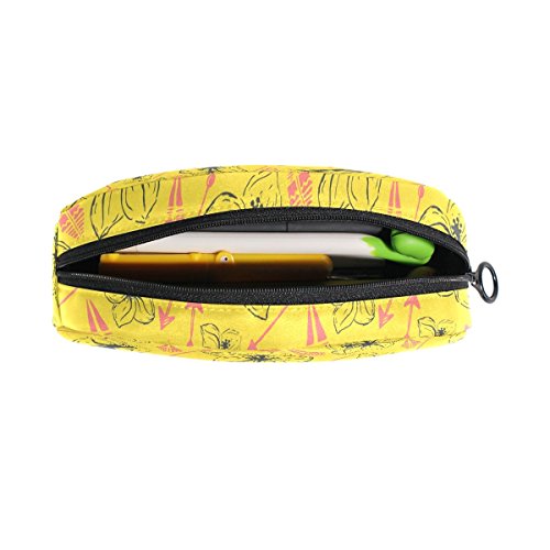 COOSUN - Estuche universal para lápices de flores hawaianas de verano, semicircular, bolígrafo de papelería, bolso, estuche, bolsa de maquillaje, cosméticos para mujeres y niñas