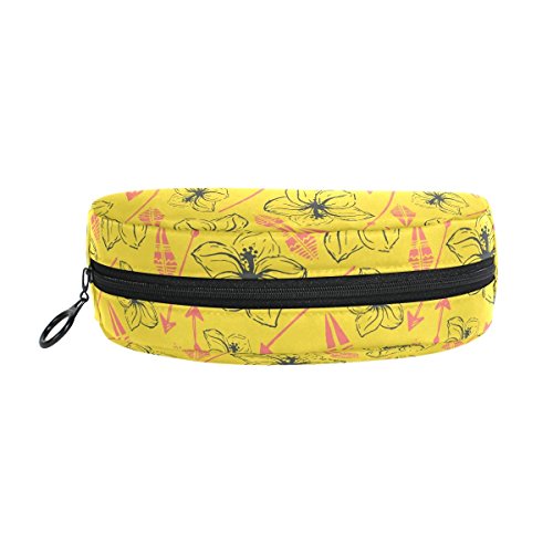 COOSUN - Estuche universal para lápices de flores hawaianas de verano, semicircular, bolígrafo de papelería, bolso, estuche, bolsa de maquillaje, cosméticos para mujeres y niñas