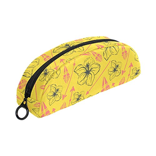 COOSUN - Estuche universal para lápices de flores hawaianas de verano, semicircular, bolígrafo de papelería, bolso, estuche, bolsa de maquillaje, cosméticos para mujeres y niñas