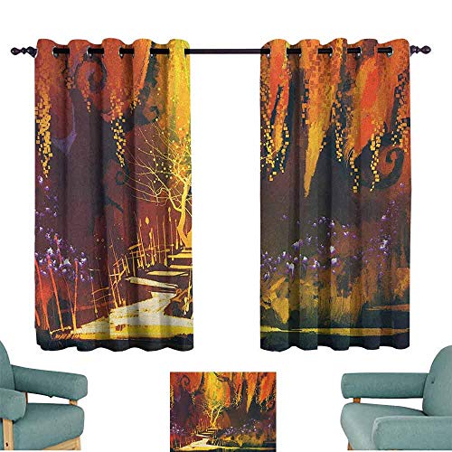 Cortinas correderas de fantasía con imagen fastastic paisaje absurdo elementos térmicos aislados en la parte trasera de 108 x 72 pulgadas de largo, color naranja y marrón