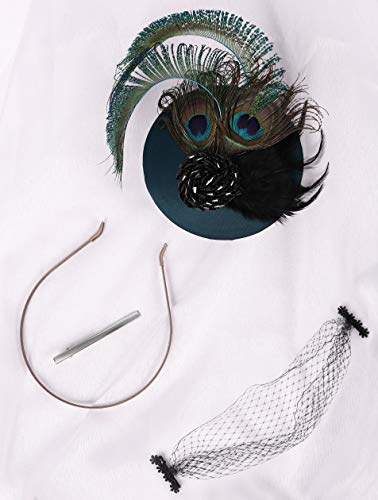 Coucoland Fascinator Pillbox Hat Plumas Malla Velo Fascinador Flor Clip Tocado Sombrero de Novia Boda Iglesia Derby Sombreros de Carrera Sombreros 1920s Flapper Hat Pavo real 4 Talla única