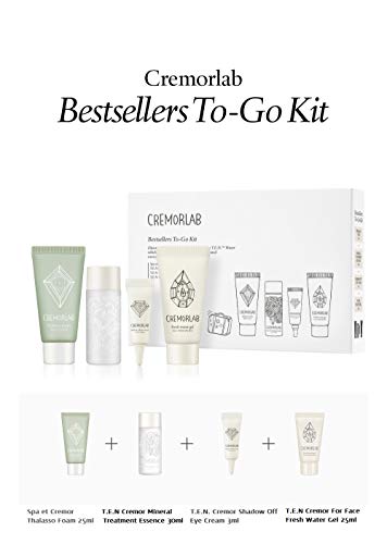 Cremorlab - Best-sellers To-Go Kit, Set De Viaje De Rutina Facial Coreana (Limpiador 25ml+Esencia 30ml+Crema 25ml+Contorno De Ojos 3ml)