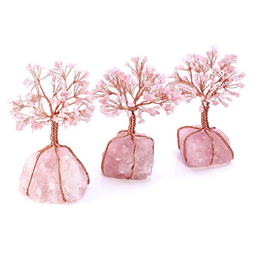 Cryst altears 3 Pics Rose Cuarzo vida algodón decoración Set Wire Wrap Dinero algodón suerte árbol Ángel Corazón Feng Shui – Mesa de oficina Glücksbringer Decoración