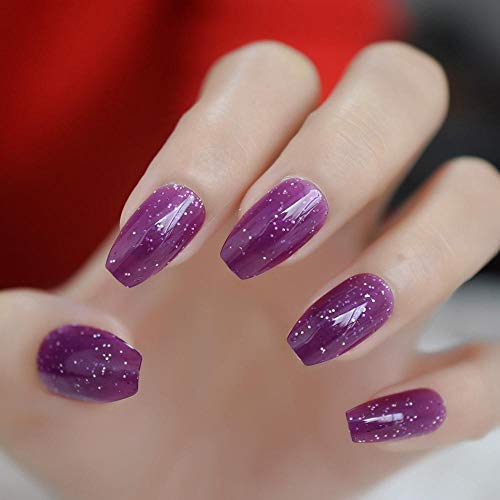 CSCH Uñas postizas Glow Deep Purple Glow Ballerina Fake Nails Fake Secret Flat Cover Full Cover Finger Nail Secret Supresión ultravioleta en uñas