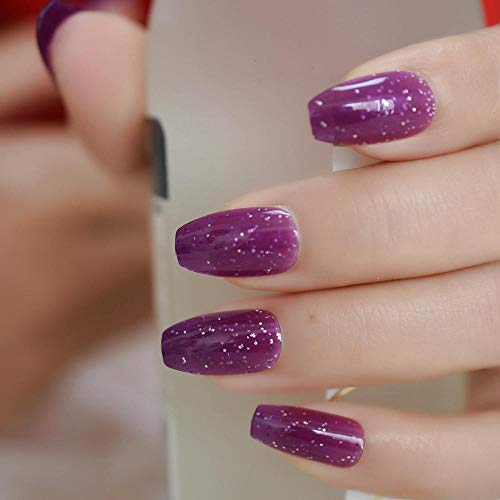 CSCH Uñas postizas Glow Deep Purple Glow Ballerina Fake Nails Fake Secret Flat Cover Full Cover Finger Nail Secret Supresión ultravioleta en uñas