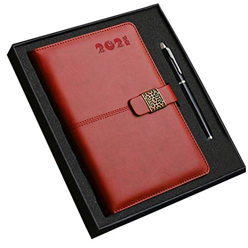 Cuaderno A5 Agenda CláSica 2021 Cierre Ventana Retro Diario Funda Piel SintéTica con BolíGrafo Exclusivo para Regalo Adecuado para JóVenes Literarios Y Gente Negocios,Orange Brown