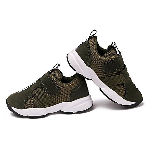 Daclay Zapatos niños Deportivo Transpirable y Transpirable con Parte Superior de Cuero cómoda con Zapatillas Velcro Sneakers (Verde Militar,25 EU)