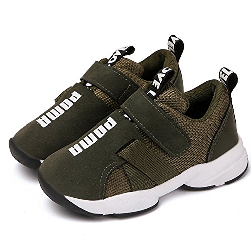 Daclay Zapatos niños Deportivo Transpirable y Transpirable con Parte Superior de Cuero cómoda con Zapatillas Velcro Sneakers (Verde Militar,25 EU)