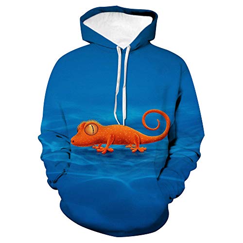 DAFFG Sudaderas con Capucha Unisexo Y Estampado 3D con Bolsillo De Canguro - Camaleón del Océano Azul - Niño Niña Hombre Mujer Adulto Fresco E Inusual Sudaderas -S