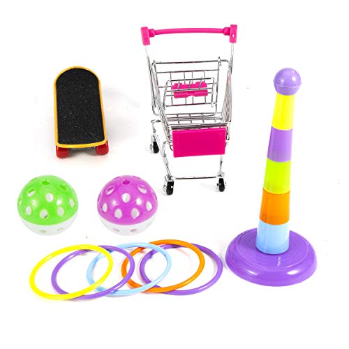 DaMohony - Juego de 4 juguetes para loros, carrito de la compra, anillos de entrenamiento para monopatín, percha para periquitos, cacatúas, conura, Lovebird