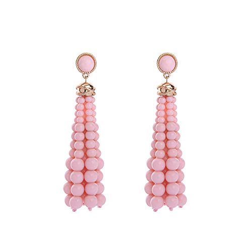 Dcivey Tendencias De La Moda Damas Temperamento Granos De Arroz Borla Pendientes Largos Pendientes De Perlas @ Pink-3