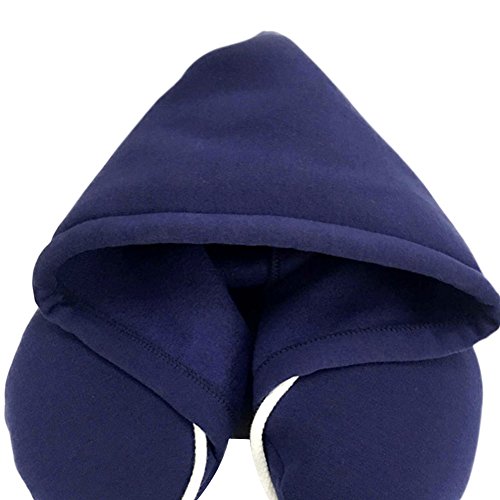 Delleu Sudadera con Capucha Travel Neck Pillow U en Forma de Almohadas de Cuello de Espuma de Memoria para Viajar Sleeping Pillow with Drawstring Desmontable Hat Pillow