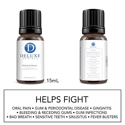 Deluxe Dentales Refresca & Protección Fuerza Maxima De Acción Rápida 100% Puro Botánico Aceites Natural Remedio para los dientes y Encías,Funciona como un Pasta de dientes,Enjuague bucal - 30ml