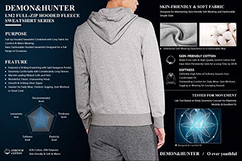 Demon&Hunter LM2 Seire Sudadera con Capucha Crenallera Hombre Terry Francés Capucha Negro DLM3006B-XXL