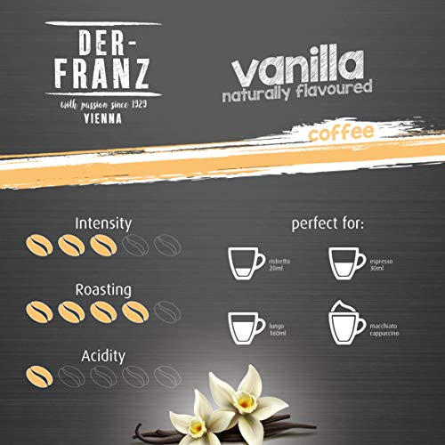 Der-Franz - Café mezcla de Arábica y Robusta, asado, frijoles enteros aromatizado con vainilla natural con certificación UTZ, en grano, 3 x 500 g