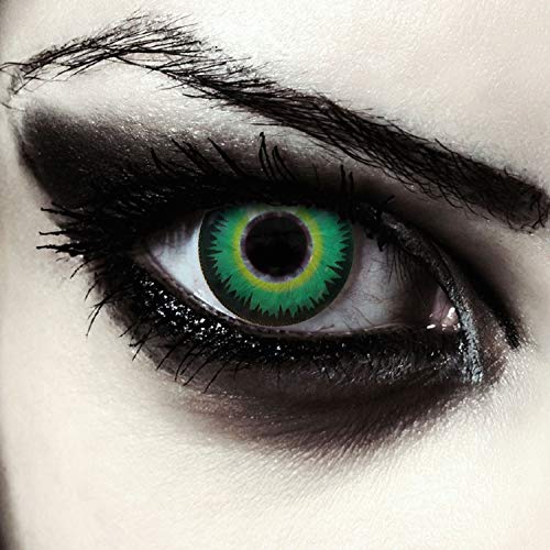 Designlenses, Dos lentillas de colores verdes para Halloween hombre-lobo costume lentes de tres meses sin dioprtías/corregir + gratis caso de lente „Werewolf Green"