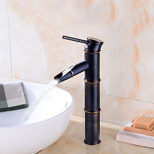 DesignSter Grifo de Lavabo Cascada Grifo de bronce Antiguo Grifo Baño, Manija única, Agua Fria y Caliente Disponible, Tres secciones (Negro)