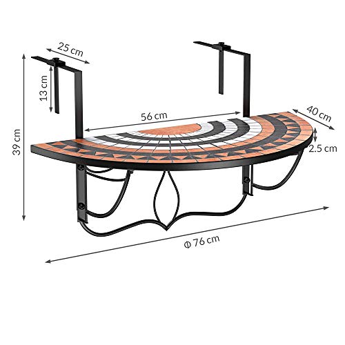 Deuba Mesa Colgante de balcón Plegable Roma Sun diseño Mosaico barandilla de 4cm hasta 16cm 76x40cm terraza jardín