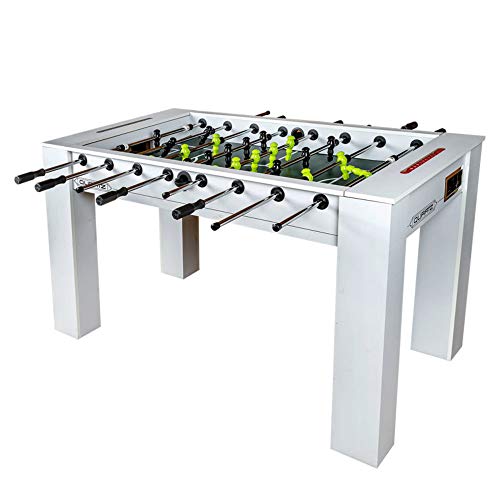 Devessport - Futbolín Quartz White ideal para jugar con amigos - Gran tamaño - Patas con mayor estabilidad - Mango de plástico - Retorno de bolas - Con posavasos - Medidas: 145 x 75.8 x 87.5 Cm