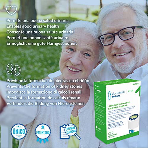 Devicare - Lit-Control pH Up - Complemento Alimenticio – Prevención Cálculos Renales – Aumenta el pH urinario - Patentado - 60 cápsulas