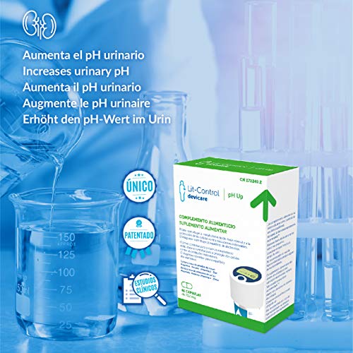 Devicare - Lit-Control pH Up - Complemento Alimenticio – Prevención Cálculos Renales – Aumenta el pH urinario - Patentado - 60 cápsulas