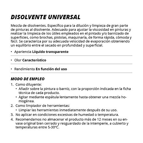 DISOLVENTE UNIVERSAL Diluyente de pintura, Esmaltes, Barnicez, Antioxidantes. Limpieza de herramientas. (5 Litros)