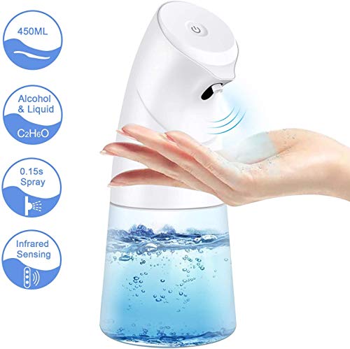 Dispensador automático de desinfectante de manos, 450 ml, botellas de spray de alcohol líquido sin contacto, dispensador de jabón con sensor de movimiento por infrarrojos, IPX3 resistente al agua(G)