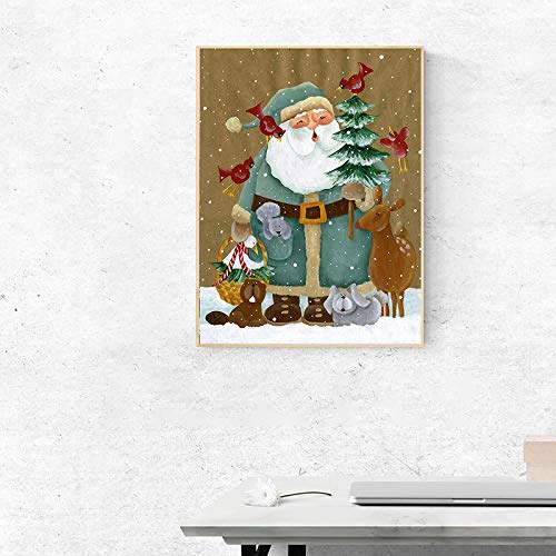 DIY Pintar por números Pintado a Mano Santa y Animal Adulto Digital Toolkit Painting, DIY Oil Painting Gift Set, Frameless Painting 40X50CM