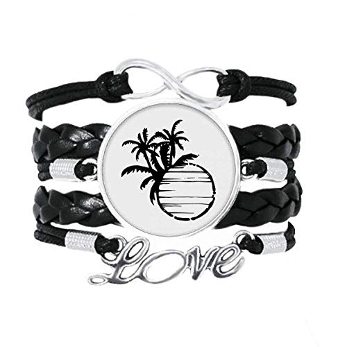 DIYthinker Black Beach Coconut Tree Silhouette Pulsera de Amor Adorno de Cuero Torcido Hilo de muñeca