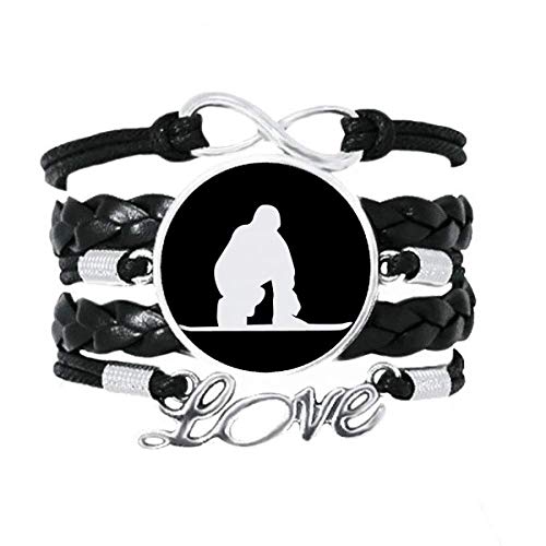 DIYthinker Negro Skate Sport Silhouette Pulsera de Amor Adorno de Cuero Torcido Hilo de muñeca