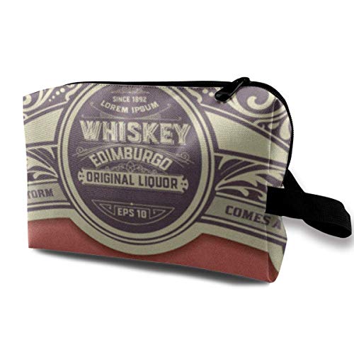 DJNGN Bolsas de maquillaje para mujeres, bolsa de maquillaje de viaje, pequeña bolsa de cosméticos Western Whisky Old Border Vintage Alcohol Badge Bar