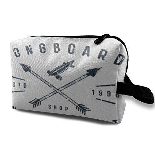 DJNGN Bolsas de maquillaje para mujeres, bolsa de viaje para maquillaje, pequeña bolsa de cosméticos con emblema de flecha de Longboard Graphic Black Athletic Badge Board Club