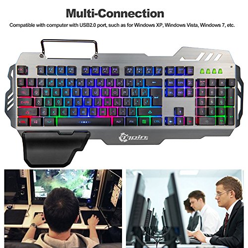 Docooler 7pin PK de 900 Gaming de Teclado RGB Luz de Fondo del Teclado de Ordenador con Soporte para móvil reposamuñecas Plata