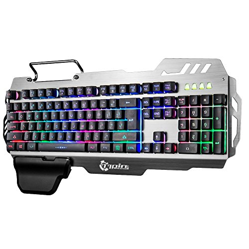 Docooler 7pin PK de 900 Gaming de Teclado RGB Luz de Fondo del Teclado de Ordenador con Soporte para móvil reposamuñecas Plata