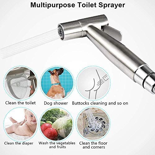 DoGeek Rociador Bidet, Bidet Sprayer Acero Inoxidable, Inodoro o Montaje en Pared, para Higiene Personal, Limpieza de Inodoro, Pañal para Bebé (Plata)