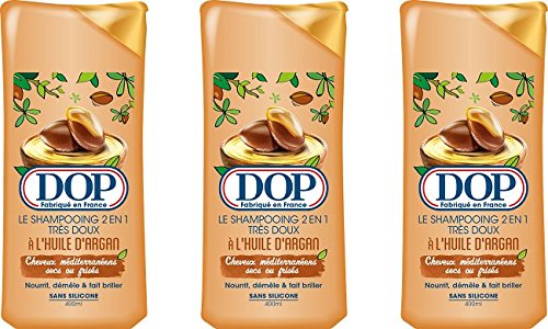 Dop – Champú muy suave 2 en 1, con aceite de argán para cabello mediterráneo seco o rizado – Juego de 3 unidades de 400 ml