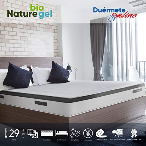 Duérmete Online - Colchón Viscoelástico Nature Biogel | Altura 29cm | Confort Máximo | Tejido Termorregulador, 140x200