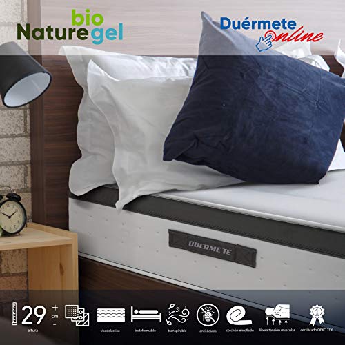 Duérmete Online - Colchón Viscoelástico Nature Biogel | Altura 29cm | Confort Máximo | Tejido Termorregulador, 140x200