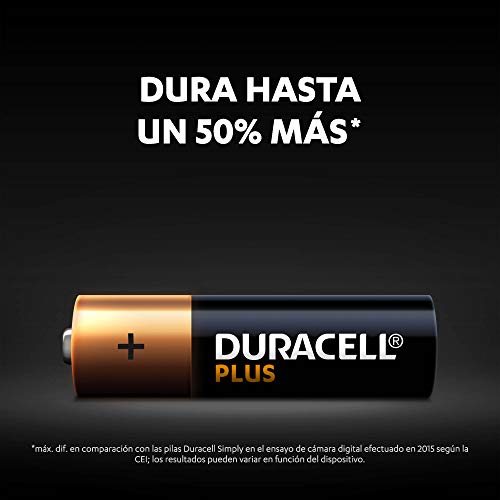 Duracell Plus AA - Pilas Alcalinas paquete de 4, 1.5 Voltios LR06 MX1500