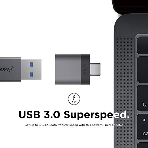 elago Mini Adaptador de Aluminio USB-C a USB 3.0 Hembra Compatible con MacBook Pro 2018/2017, MacBook Air 2018 y Otros Dispositivos con USB C [Exacto Coincidencia de Color con MacBook] - Gris Espacial