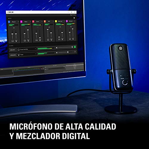 Elgato Wave:3 Micrófono Condensador USB de Calidad y Solución de Mezcla Digital, Tecnología Antisaturación, Sensor Táctil de Muteo, Streaming y Podcasting