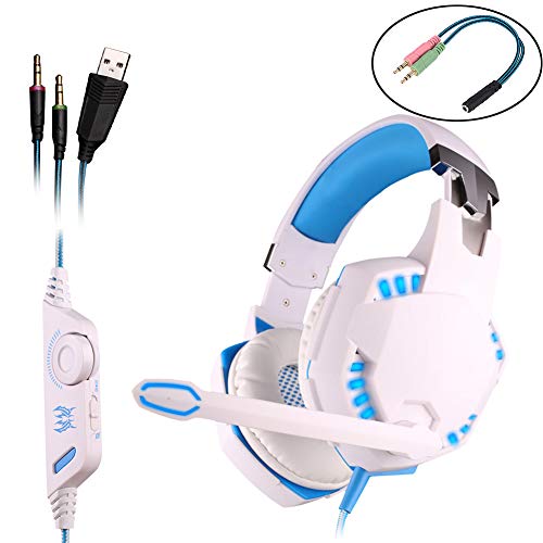 ENEN Auriculares para Juegos Auriculares internos con Cable de 3,5 mm, Auriculares con Sonido Envolvente 7.1 micrófono con cancelación de Ruido Compatible con PC PS4-Lightblue