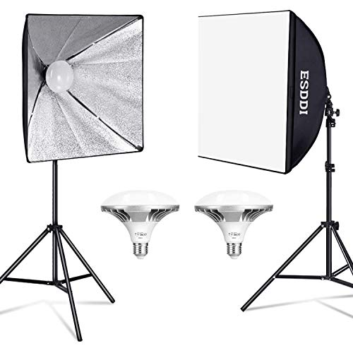 ESDDI Softbox Fotografia Iluminacion Kit con 2 LED Bombillas de Luz, 2 Softbox 50x50cm, 2 Tripodes Luz Continua para Estudio Fotográfico Profesional Conjunto