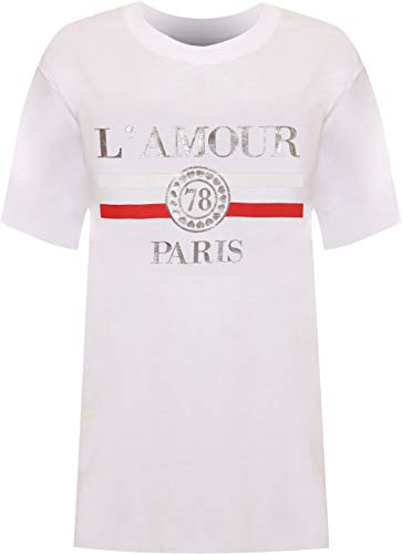 Espania Trading New Girls Plus White Amour Paris Slogan Foil Print Baggy Camiseta de manga corta para mujer talla 14-28