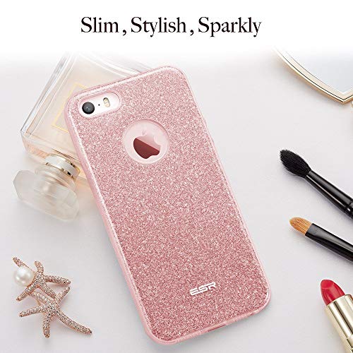 ESR Funda iPhone 5S/SE/5 Carcasa Dura Brillante Brillo Purpurina llamativa para Apple iPhone - Oro Rosa